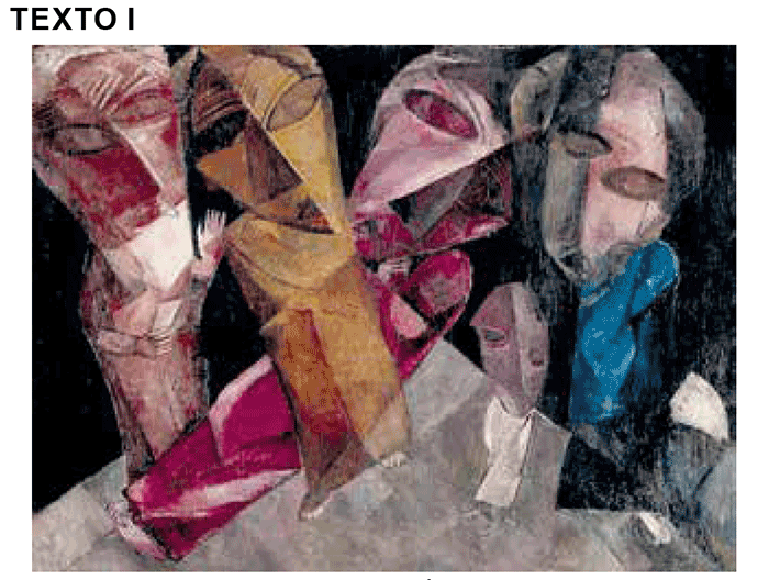 Pintura a óleo de Lasar Segall intitulada 'Eternos caminhantes'. A obra apresenta figuras humanas com traços expressionistas, em tons terrosos e sombrios, transmitindo uma sensação de melancolia e deslocamento.