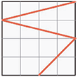 Plano visto de cima. A trajetória cruza da direita para a esquerda. Segue reto para baixo ao longo da borda esquerda. Cruza em diagonal para a borda direita. Segue reto para baixo ao longo da borda direita. Cruza em diagonal para o centro.