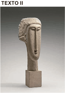 Escultura de Amedeo Modigliani (1910-1911) com formato geométrico e simplificação: rosto alongado, pescoço longo e nariz fino e longo em destaque.